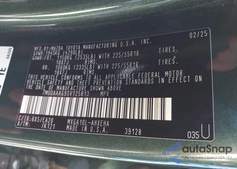 2025 Toyota Corolla Cross Xle from USA, damaged, VIN 7MUDAAAG9SV125813